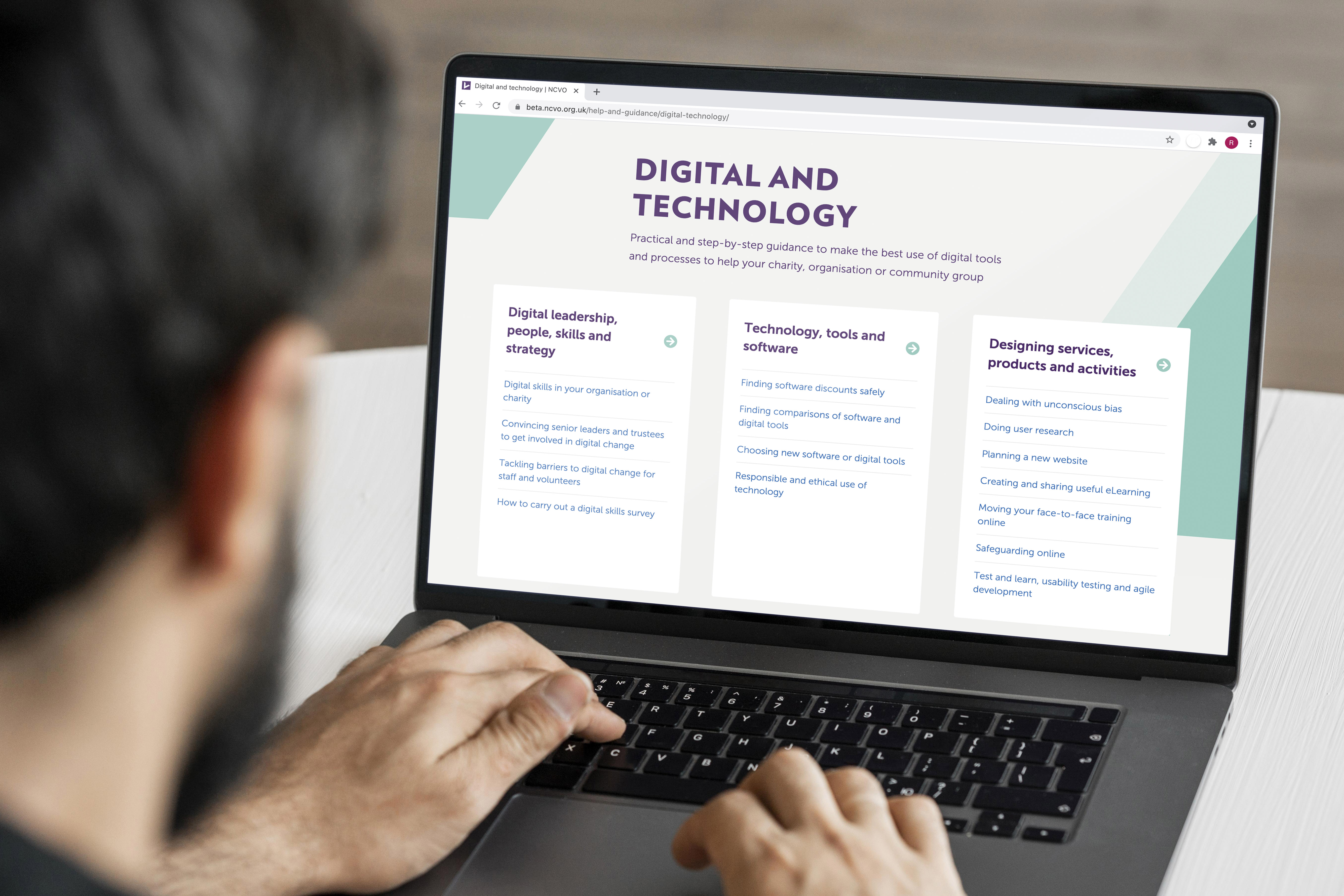 A person viewing the NCVO Digital and Technology guidance website.
